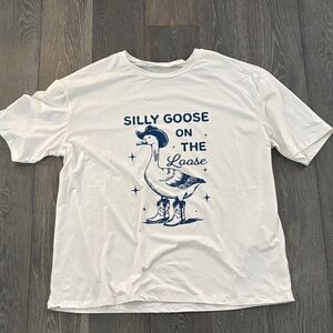 SHEIN White Tee with Goose Graphic
